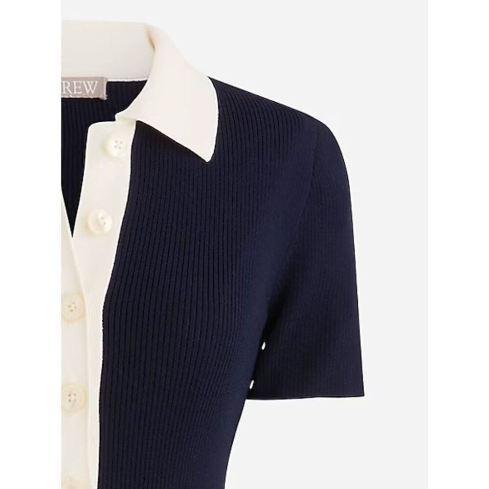 J. Crew Short-sleeve contrast-trim sweater-dress BP517 Navy white size 2X NWT - Picture 3 of 16
